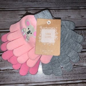 Toddler girls 3 pack gloves